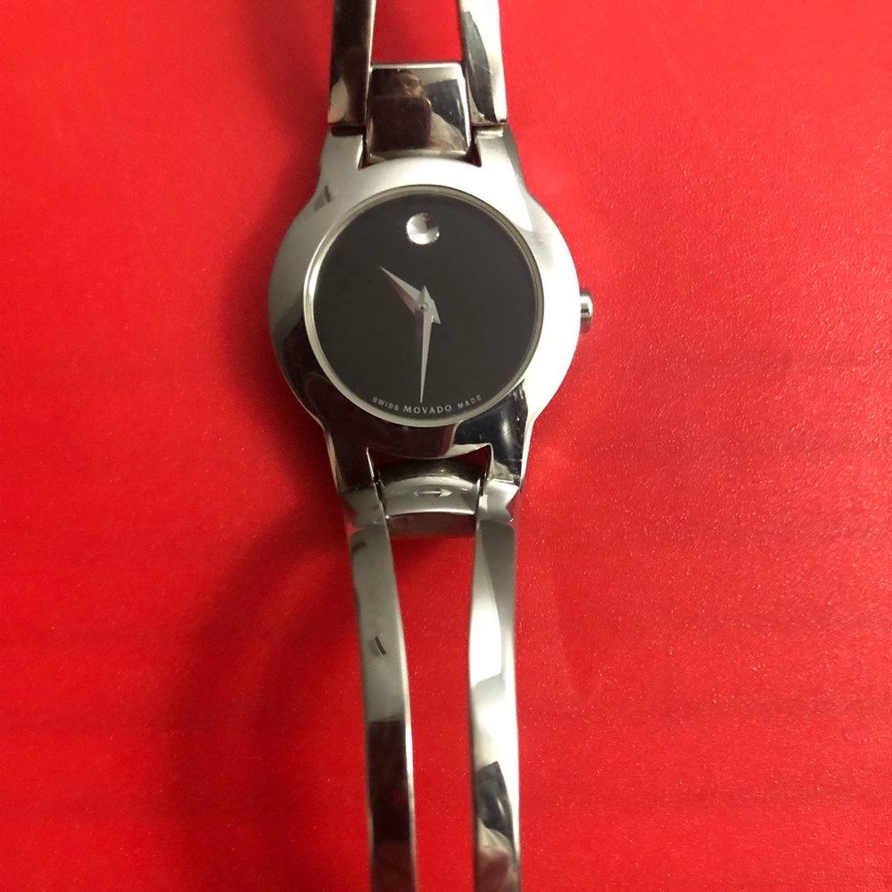 Movado Amorosa Stainless Steel Bangle Ladies Dress Watch with Black Museum Dial